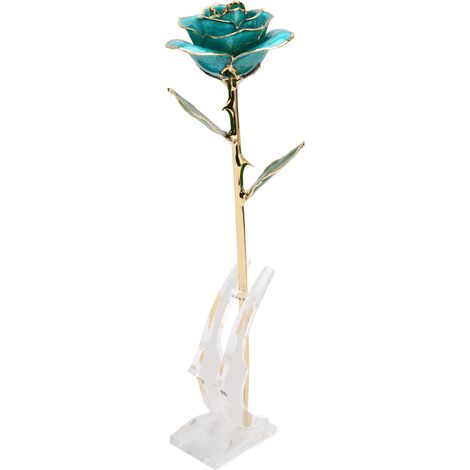 Rose artificielle plaquée or 24 carats avec socle, couleur bleu ciel, cadeau durable pour un anniversaire ou la fête des mères-AquaForge (1/5)