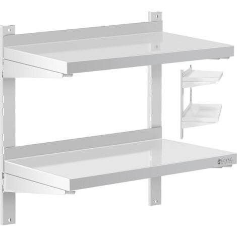 Doppio ripiano regolabile da parete per ristorazione ACCIAIO 60 x 30 cm (1/4)
