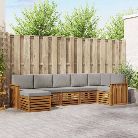 Ecksofa Set 7 pcs Natürlich und Hellgrau Massivholz Akazie (1/5)