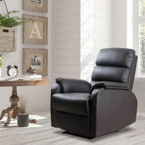 Sillón Relax Reclinable Manual, Sillón Relax Tapizado en PU con Reposapiés Retráctil, Acolchado Grueso, Butaca Reclinable hasta 160º, para Salón, Dormitorio, Marrón, 75x92x99 cm (1/5)
