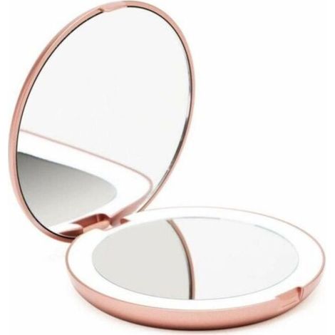 Beleuchteter Taschenspiegel, 1x/10x Vergrößerung – LED-Hand-Schminkspiegel mit natürlicher Beleuchtung, 12,7 cm Durchmesser, kompakt und tragbar für Reisen (Roségold) (1/5)