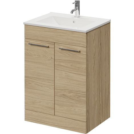 Napoli 460 Light Oak 600mm 2 Door Vanity Unit with Angel Basin - 600mm - Chrome 160mm Handle