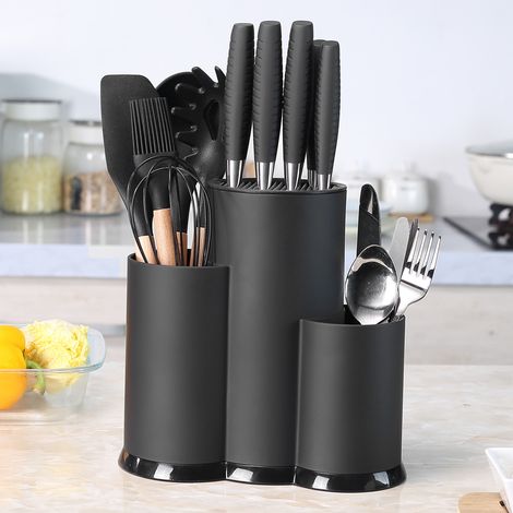 Bloc à couteaux 3 couches, sans couteaux, support de bloc à couteaux rond universel, sans porte-ustensiles, vide, adapté à tous les couteaux de cuisine (1/5)