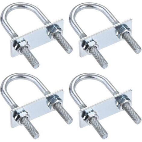 Lot de 4 boulons en U ronds, 31 mm de largeur intérieure, 90 mm de longueur, acier M8, avec écrou et plaque (1/4)