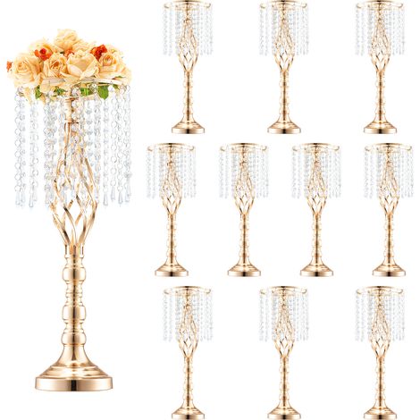 VEVOR Vase de mariage, lot de 10, supports de fleurs de mariage en cristal de 55 cm de haut, vase or en metal pour centre de table pour diner de mariage, ceremonie, anniversaire, evenement, decoration (1/5)