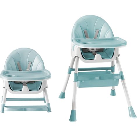 Chaise haute pliable 4 en 1 pour bébé avec roulettes universelles, réglable en hauteur de 6 mois à 3 ans, verte (1/5)