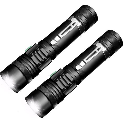 Torche Lampe de Poche,Rechargeable Lampe Torche Led Puissante 600LM Etanche Zoomable, 4 Modes Intensité Ajustable pour Camping Randonnée 18650 Batteries Incluse 2 Pcs (1/5)