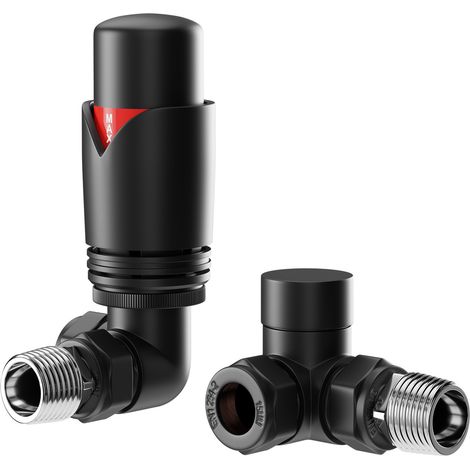 Colore Dias Matt Black Thermostatic Corner Radiator Valves (1/5)