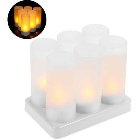Bougies LED rechargeables sans flamme à effet vacillant, bougies chauffe-plat avec coupelles givrées et base de chargement, lumière jaune (1/3)
