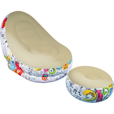 Aga Aufblasbarer Sessel mit Fußstütze DS2505, Sessel mit Sitzpuff – Veloursoptik, PVC, bis 120 kg, leicht faltbar, für drinnen & draußen