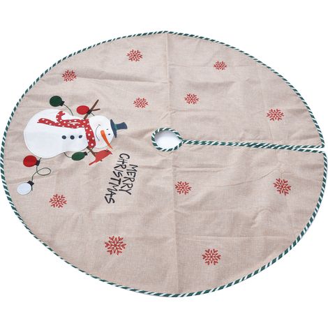 Tapis de Noël bonhomme de neige, jupe de sapin de Noël bonhomme de neige à carreaux blancs et verts pour protéger le sol, 110 cm / 43,3 pouces (1/5)
