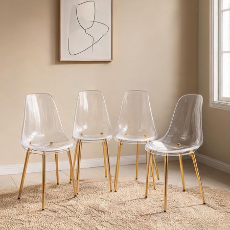 Lot de 4 chaises de salle à manger design transparentes golden (1/5)