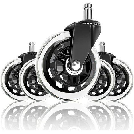 Set di 5 rotelle per sedia da ufficio con barra da 10 mm x 22 mm - Adatte a tutti i pavimenti - Ruote di ricambio silenziose - Rotelle silenziose - Rotelle silenziose e silenziose (1/4)