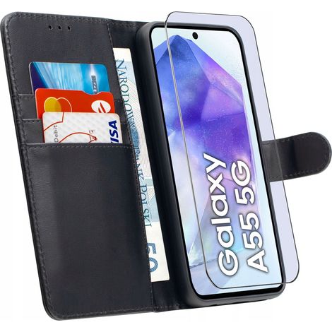Étui pour Samsung Galaxy A55 5G, étui portefeuille fermé avec verre trempé 9H (1/5)