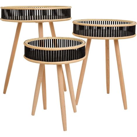 Set 3 mesas esquineras de bambú y madera negras (1/5)