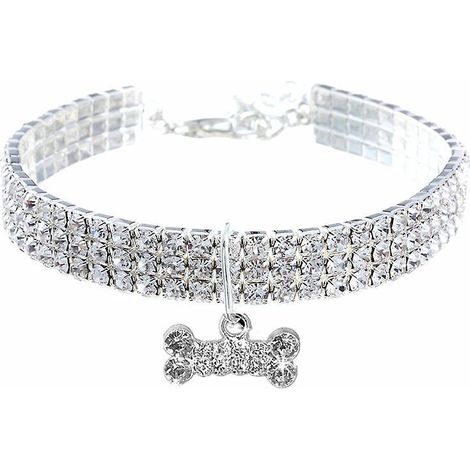 Katzen- und Hundehalsband mit herzförmigem Kristallknochenanhänger (S-Weiß), Strass-Haustierhalsband, verstellbares Halsband (1/5)