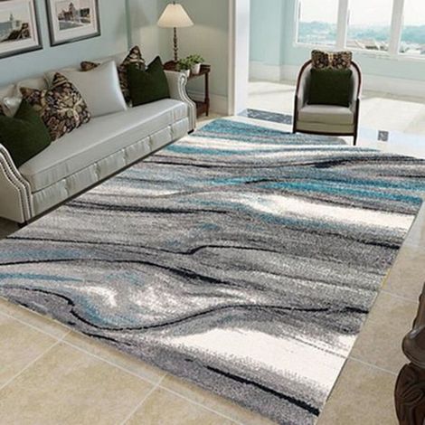 Tuserxln – Tapis de salon en polyester 120x160cm – Motif vagues géométriques – Style nordique moderne – Tissu doux et hypoallergénique (1/2)
