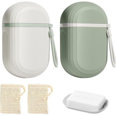 Set di 2 portasapone impermeabili con vassoio di scolo, in plastica PP/PET, portatili per viaggi, campeggio e sport. (1/5)