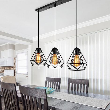 – Lustre cage diamant contemporain noir – Abat-jour 20x20cm – Longueur câble 100cm réglable – Douille E27 pour ampoules LED (1/5)