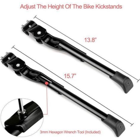 Bequille VTT Velo Laterale - - Réglable en hauteur - Alliage d'aluminium - Noir (1/4)