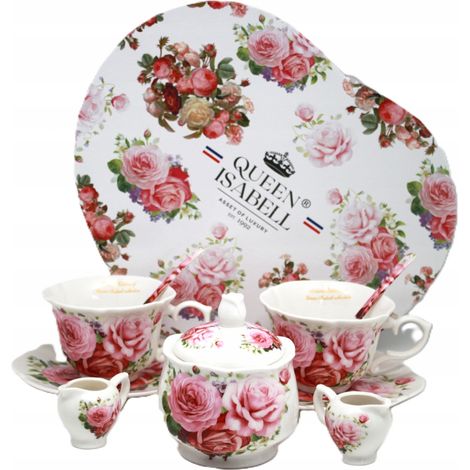 Juego de tazas con azucarero y lecheras, ideal para regalar - Colección Rosa (1/5)