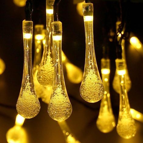 Guirlande lumineuse solaire en forme de goutte d'eau, 6 m (20 pi), 30 LED, étanche, pour extérieur, jardin, décorations de Noël (1/5)