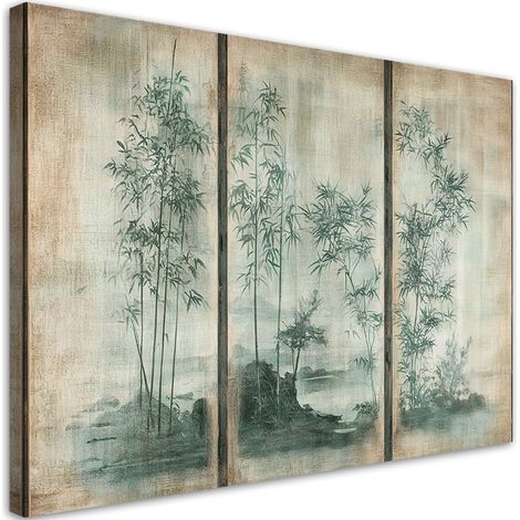 Tableau déco pousses de bambou île en nuances de gris 60x40 (1/5)
