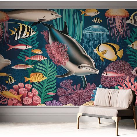Papier peint autocollant adhésif avec imprimé motifs uniques apparence moderne Faune sous-marine 312x219 cm (1/5)