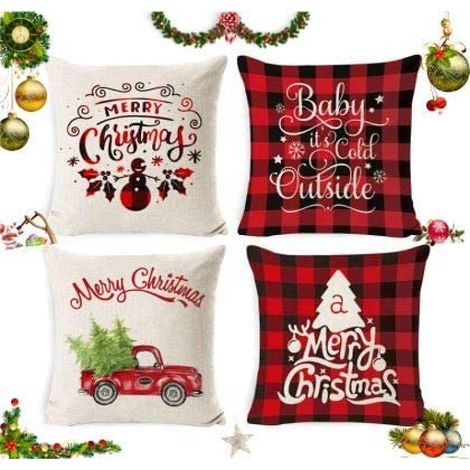 Funda De Almohada Navidad - Lino - 45x45 Cm - Para Sofa Dormitorio Oficina Exterior - 4 Unidades (1/5)