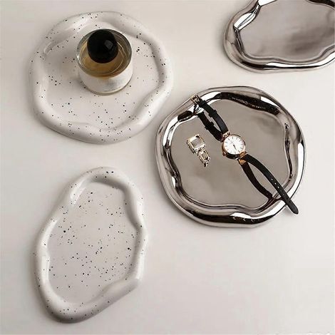 Modernes Schmucktablett aus Silber, Keramik-Schminktablett für Badezimmer, dekorativ