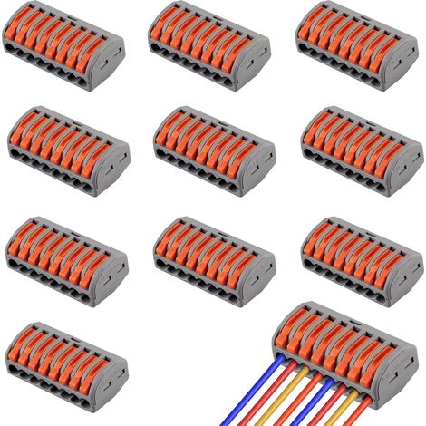 10 Pièces 8 Ports Conducteur Compact Fil Connecteurs,Compact Connecteur Ressort Bornier,Domino Electriqu (1/5)
