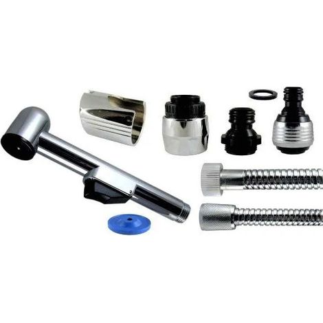Teleducha de 6 litros/minuto, flexo y kit rompejets con soporte