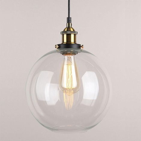 Glas Pendelleuchte Vintage Finish Industriemetall Klarglas Runde Kugelschirm Loft Pendelleuchte Retro Lampe Vintage Deckenleuchte (Transparent, 20CM) (1/5)