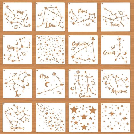 16pcs Pochoirs Étoiles pour Peinture, 13cm Réutilisables Pochoirs Constellations Rectangle Pochoir Peinture pour Artisanat Gâteau Papier Roche Panneau Tissu Métal (1/5)