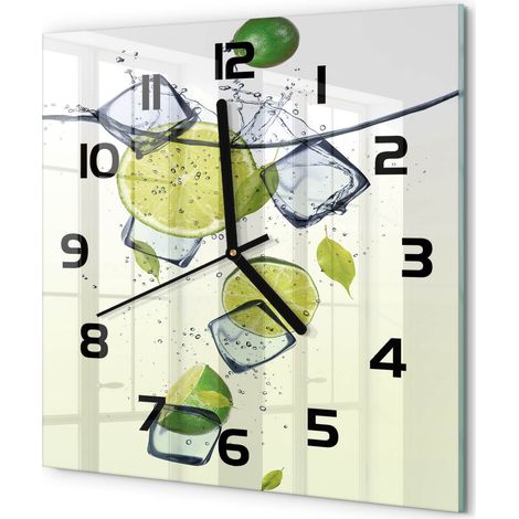 Horloge Murale Carrée Design Original Verre Silencieuse Déco Maison Citrons verts et glace 30x30 cm (1/5)