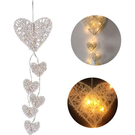 Carillon à Vent Dream Catcher, rotin en Bois tissé à la Main Carillon à Vent en Forme de Coeur Suspendu veilleuse Charme décor Salon fenêtre, Longueur 60 cm, (1/3)
