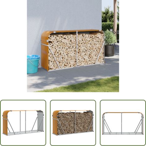 Holzofen - Kaminholzunterstand Holzoptik 180x45x100 cm Verzinkter Stahl (1/5)