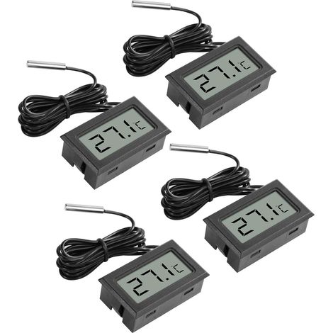Digital LCD Thermomètre avec Sonde Externe - Moniteur de Température pour Réfrigérateur, Congélateur et Aquarium, Précision Élevée, Facile à Utiliser - Noir (4 pièces) (1/5)