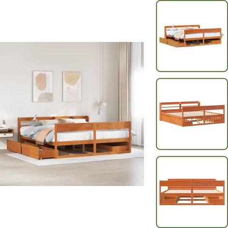 The Living Store Letto senza Materasso Marrone Cera 200x200 cm in Legno di Pino - Letto in legno