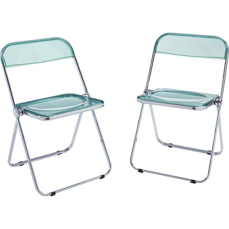 Set de 2 sillas plegables Pornainen transparente 74x46x47cm Verde menta [en.casa]