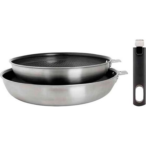 Set 2 poêles inox 24/28cm inox + poignée - Cosy&trendy - 5189005