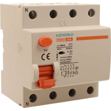 RCCB Interruttore Differenziale Puro Tipo A 3P+N 4M 6000A 30mA AC 400V IP20 IEC61008-1 PR8NM, Corrente Disponibili 25A 40A 63A  (40A)