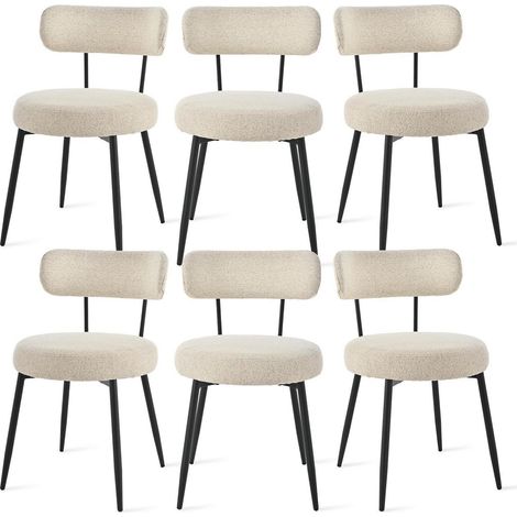 Esszimmerstühle 6er Set Bouclé Leinen Stoff, Gepolsterte Küchenstühle ohne Armlehne, Beige (1/5)