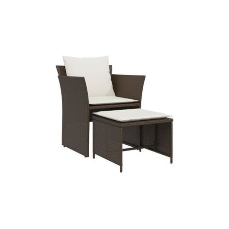 Chaise de jardin avec tabouret marron résine tressée (1/5)
