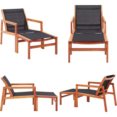 Gartenstuhl mit Fußablage Eukalyptus Massivholz und Textilene - Gartensaal - Gartenstuhl - Lounge Chair - Outdoor Furniture - Eukalyptusholz - Home & Living (1/5)
