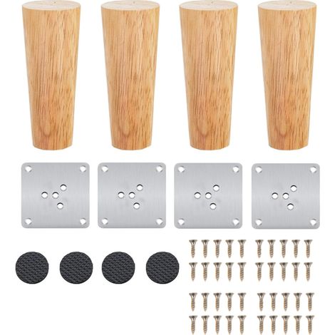 Lot de 4 Pieds De Meuble Bois,Pieds Coniques, Pieds De Table en Bois de Chêne Naturel Rond avec Vis pour DIY Meuble Sofa Fauteuil Canapé Lit Chaise (1/5)