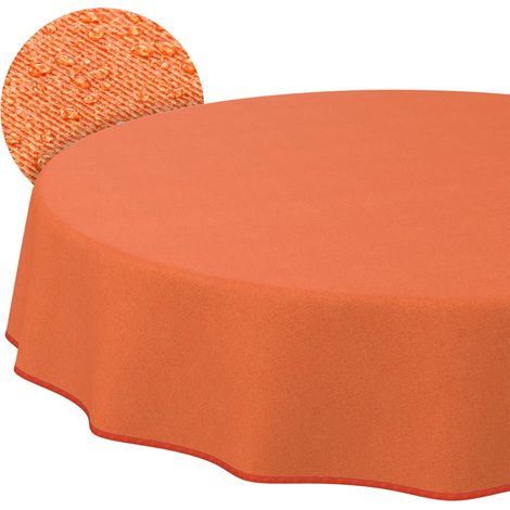 Nappe enduite Orange Aspect Lin avec Ourlet Ronde Ø 120 cm Anti-Taches (1/5)