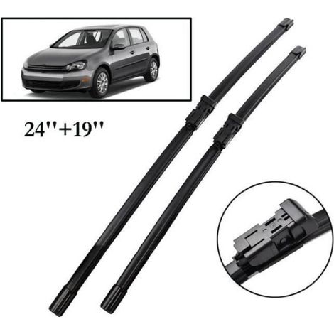Lot de 2 Balais d'essuie-glace, Caoutchouc naturel, 24+19 pouces, Aérodynamique, Pour VW GOLF MK5 MK6 2005-2012 (1/3)