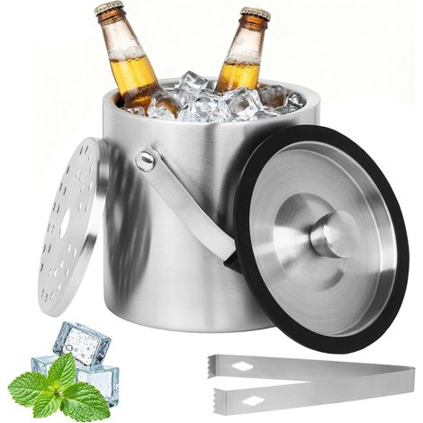 1.6L Seau à Glace en Acier Inoxydable, Bac a Glacons avec Couvercle, Seau à Glace avec Couvercle et Clip a Filtre, Champagne Cooler, pour Bar Fêtes Barbecues,Pique-niques, Bar (1/5)