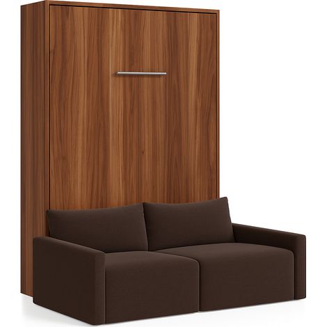 Les Tendances – Lit escamotable vertical avec canapé tissu VALENCIA marron – Couchage 80x180 cm – Structure en bois de pin massif et mélamine haute densité – Système de vérins à gaz - matelas-80x180-Canap (1/5)